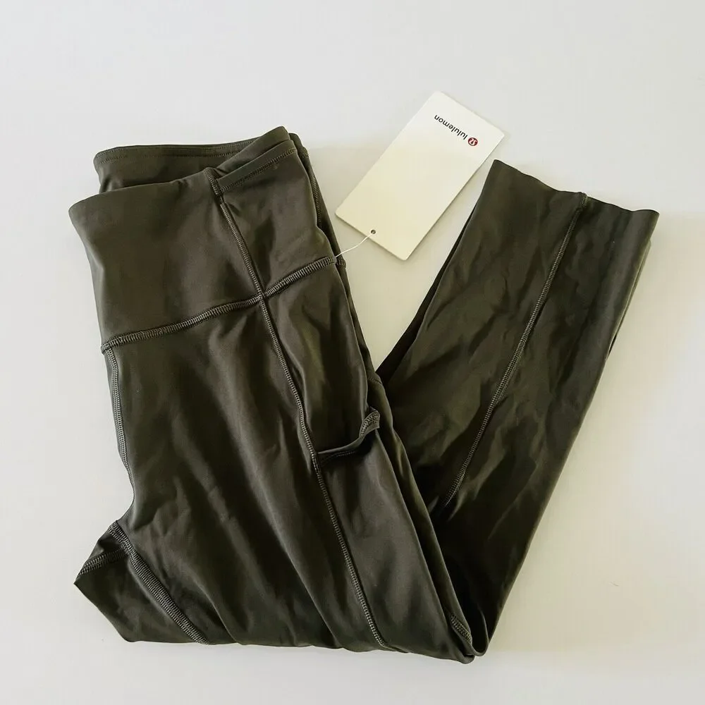 LULULEMON ATHLETICA Solid Dark Olive F & F HR Crop 19